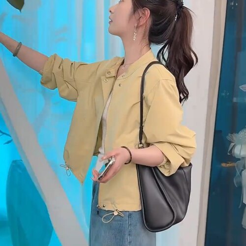 韩版立领纯色短款外套女春季新款