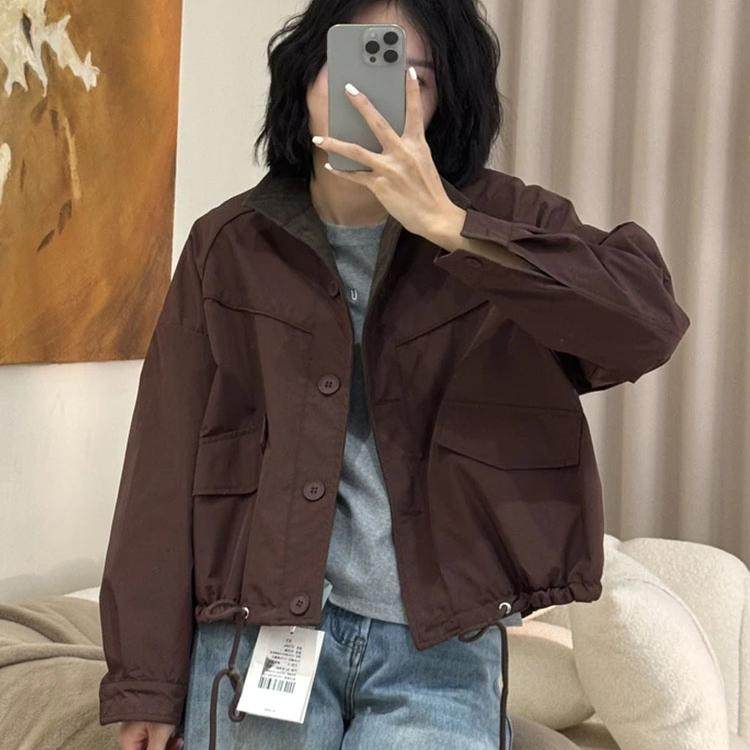 粉奈悦立领休闲夹克短款外套女