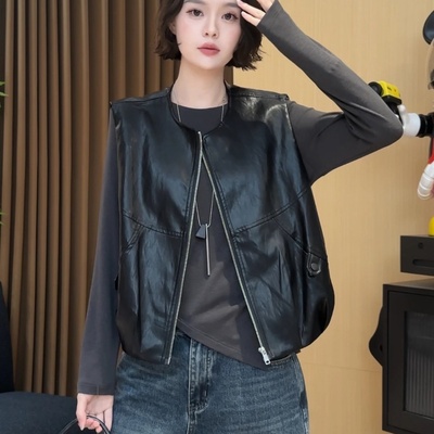 韩系时尚PU皮马甲女2025秋季新款