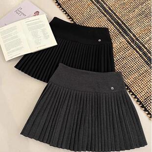 毛呢百褶a字半身裙女2025春秋新款 小个子高腰显瘦百搭防走光短裙