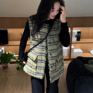 韩系小香风格纹无袖马甲女2026秋季新款宽松百搭显瘦休闲气质马夹