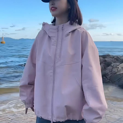 韩系双拉链连帽冲锋衣外套女秋季