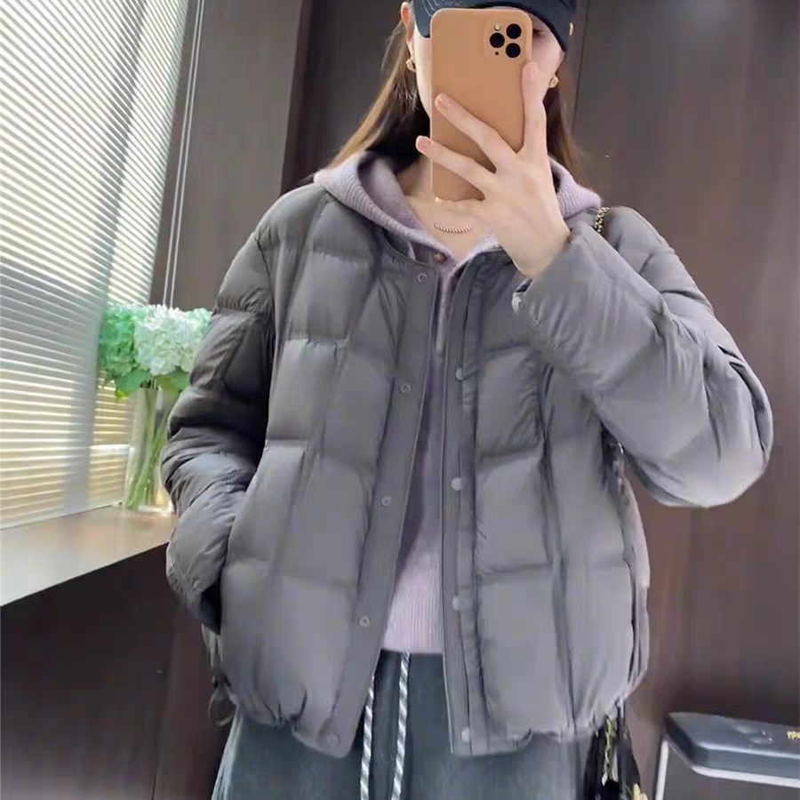 韩系圆领方格泡芙羽绒服女冬季