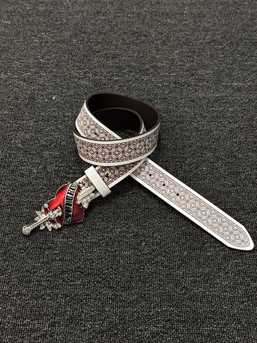 vintage一箭穿心中古小众设计感红白纹腰带朋克重工皮带