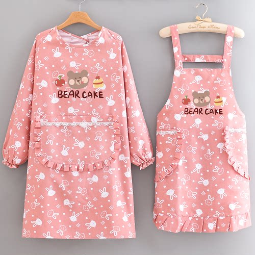 防水防御双内衬卡通围裙家用罩衣