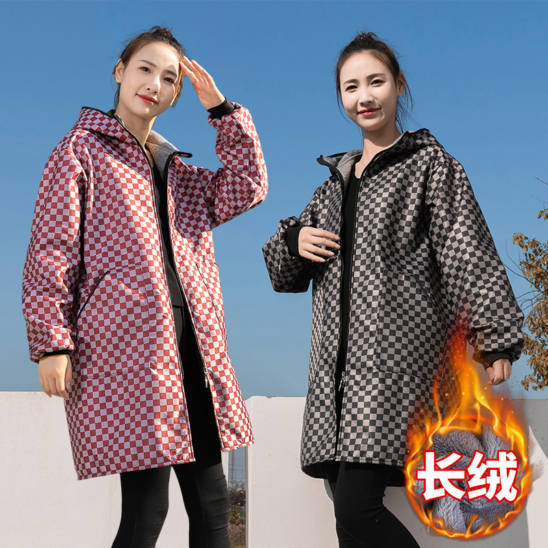 成人抗寒防冻家用户外工作服大褂长袖围裙罩衣防水耐脏时尚外套女