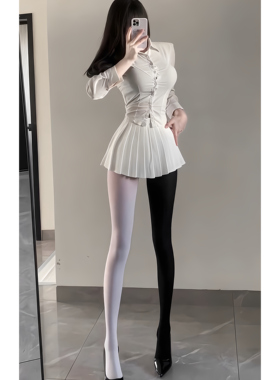 大码200斤AB双拼色马油袜油亮丝滑黑白双煞性感透视装纯欲男女款