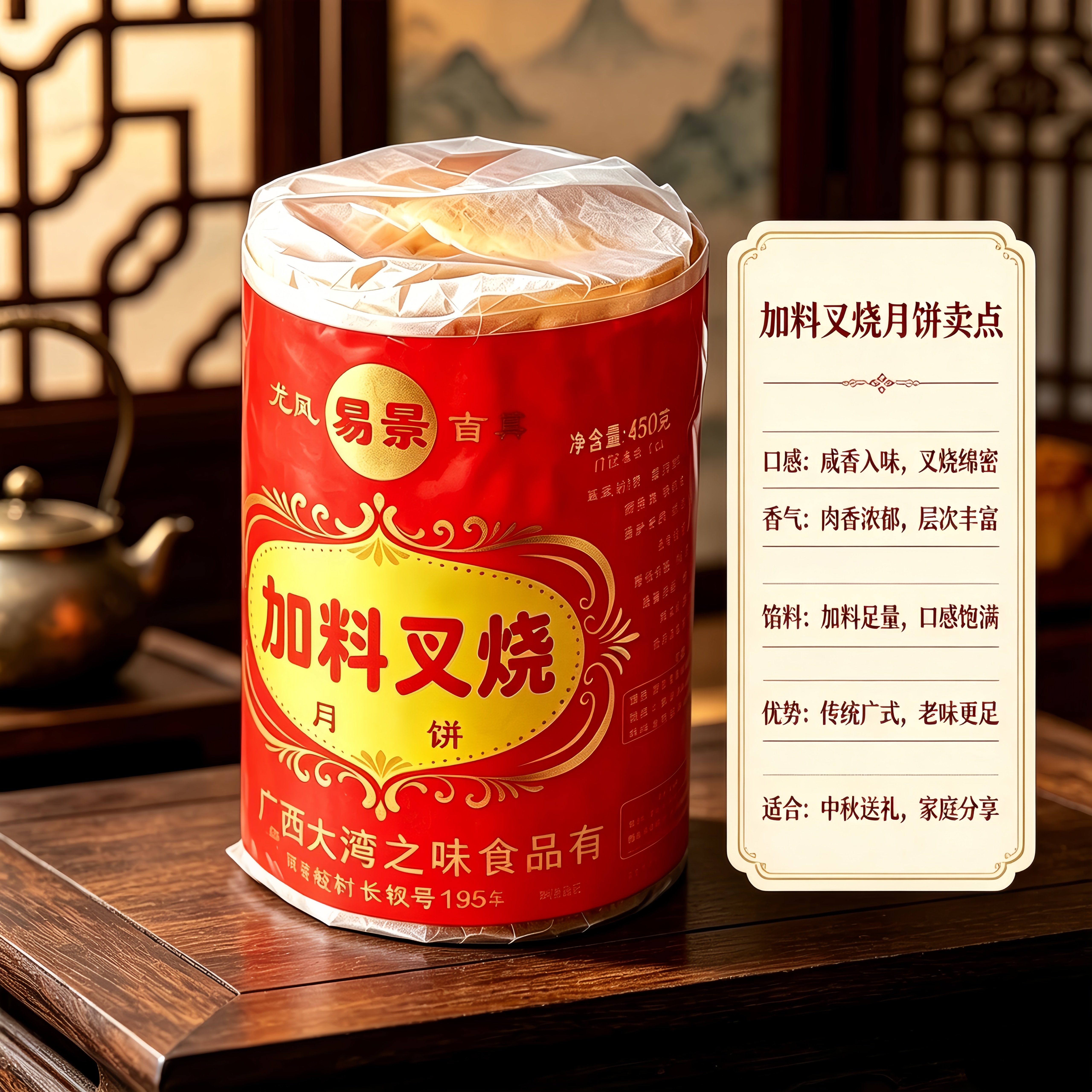 广式五仁叉烧月饼老式纸包筒装传统手工中秋糕点广西特产加料月饼