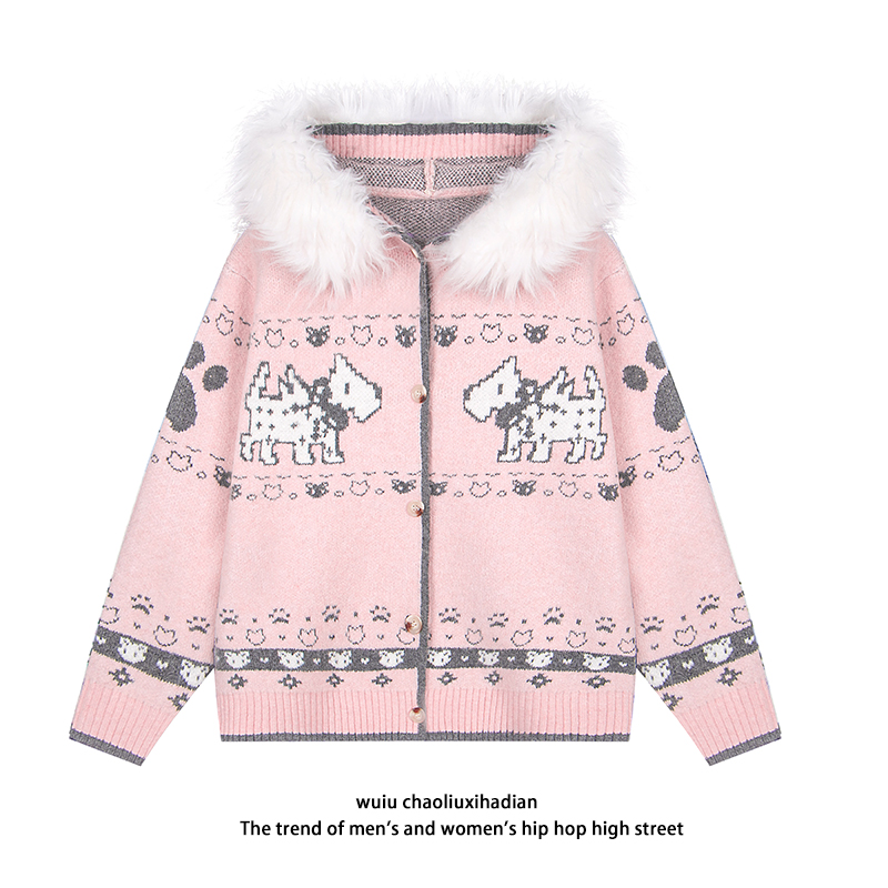 铁柱先生原创美式复古小狗毛衣