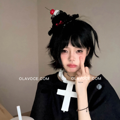 蕾丝蝴蝶结甜酷小礼帽女