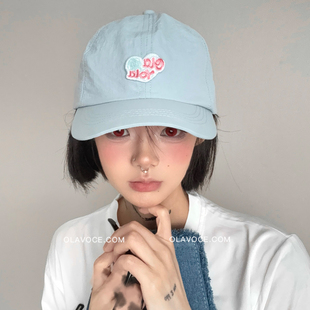 原创撞色爱心刺绣棒球帽女防晒遮阳鸭舌帽户外软顶速干尼龙帽子