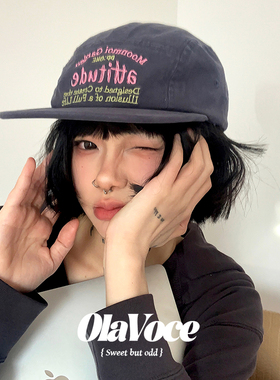 韩系平檐刺绣五片式鸭舌帽女小众软顶大头围棒球帽2025年春款帽子