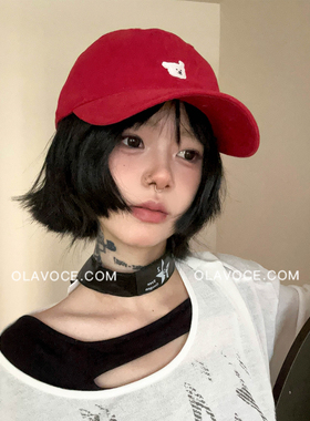 韩系百搭红色鸭舌帽女显脸小大头围棒球帽刺绣情侣显白短发帽子男
