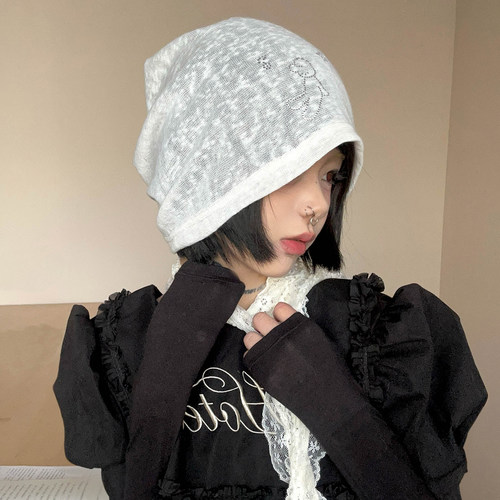 春夏薄款堆堆帽女烫钻小兔