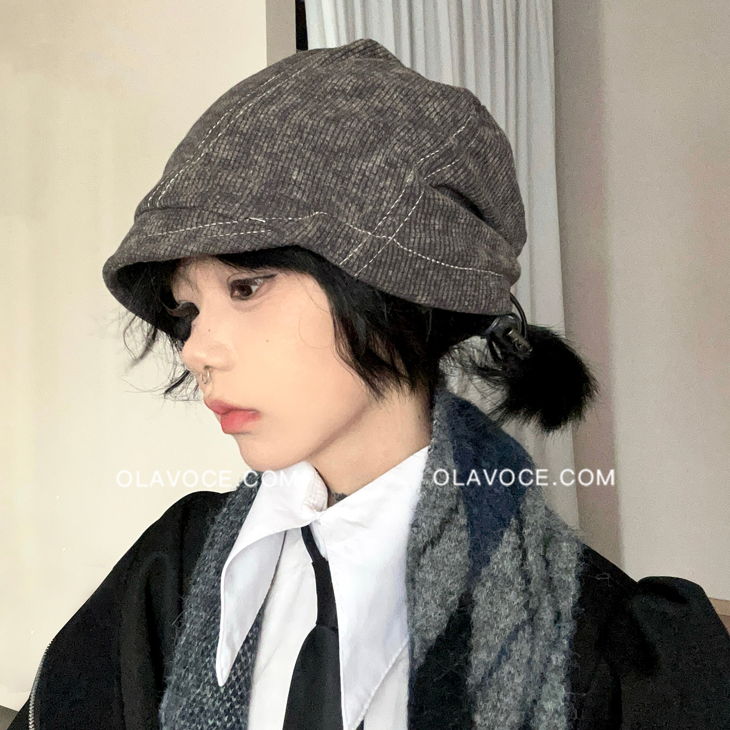 日系素颜遮脸小檐堆堆帽抽绳废土风氛围感冷帽显脸小包头帽子女