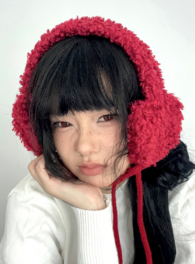 安克拉红色可爱耳暖冬季绑带防寒护耳耳罩女保暖chic摇粒绒耳捂子