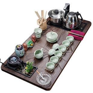 家用办公室会客一体式 功夫茶具套装 玻璃茶具茶道茶台泡茶实木茶盘