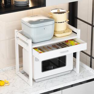 厨房放微波炉和烤箱的架子置物架两层台面上方电饭煲锅灶台收纳架