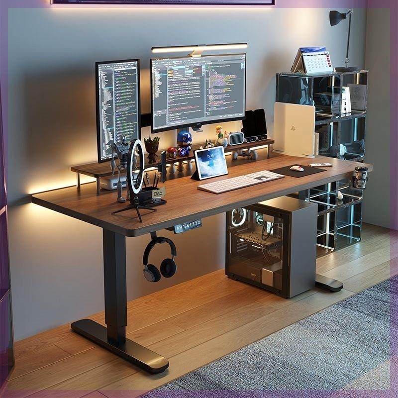 智能升降电脑桌电动桌腿办公工作台可升降桌子家用实木书桌电竞桌