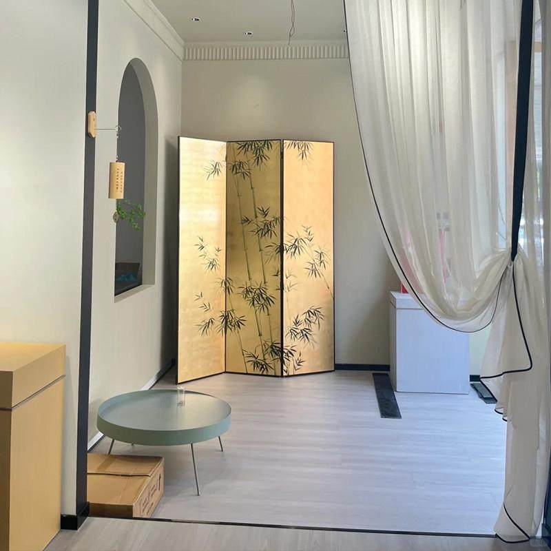 金箔手绘竹子高档黑色中式客厅隔断婚纱摄影背景装饰屏风维修定制