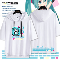 初音MIKU未来联名葱娘动漫周边二次元连帽短袖男女夏季宽松衣服潮