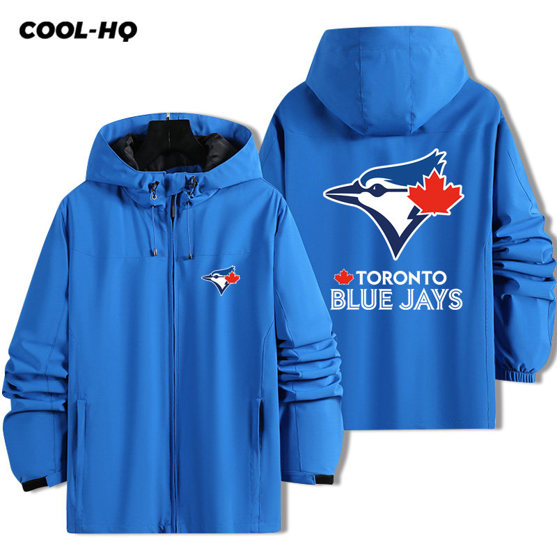 可定制美职BLUEJAYS棒多伦多蓝鸟棒球队服周边男女连帽冲锋衣外套