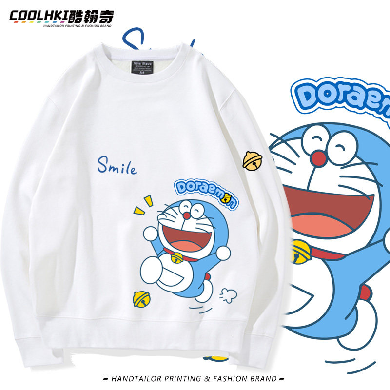 哆啦A梦叮当机器猫动漫周边卡通圆领卫衣男女春秋薄款无帽上衣服
