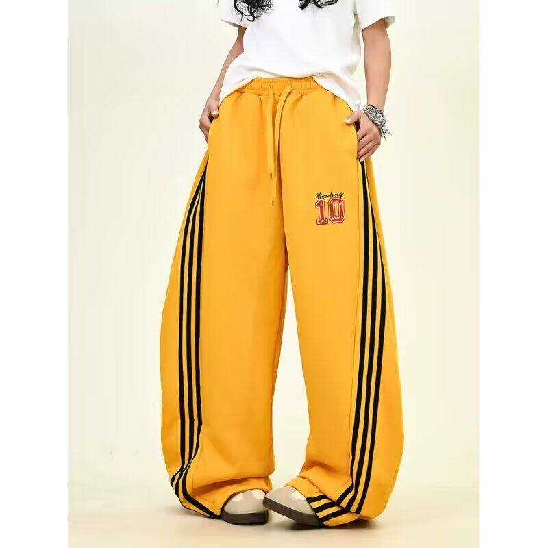 美式街头条纹三条杠弯刀卫裤男女春秋季宽松跳舞阔腿休闲运动裤子