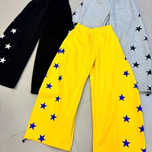 美式复古爵士舞撞色星星弯刀卫裤男女设计感街舞运动宽松阔腿长裤