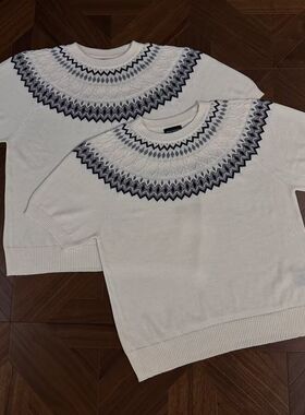 美式复古费尔岛圆领短袖t恤男女潮牌夏季薄款宽松慵懒风休闲上衣