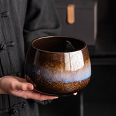 多功能茶渣废水缸 复古 耐高温粗陶艾灸灰烟灰缸中号 家用客厅中式