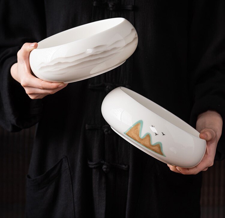 创意潮流时尚陶瓷装饰烟灰缸大码中式轻奢 家用客厅中国风艾灸缸