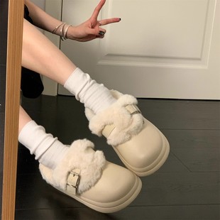 超火厚底舒适防水包头棉拖鞋 加绒保暖毛毛拖鞋 女外穿2025秋冬新款