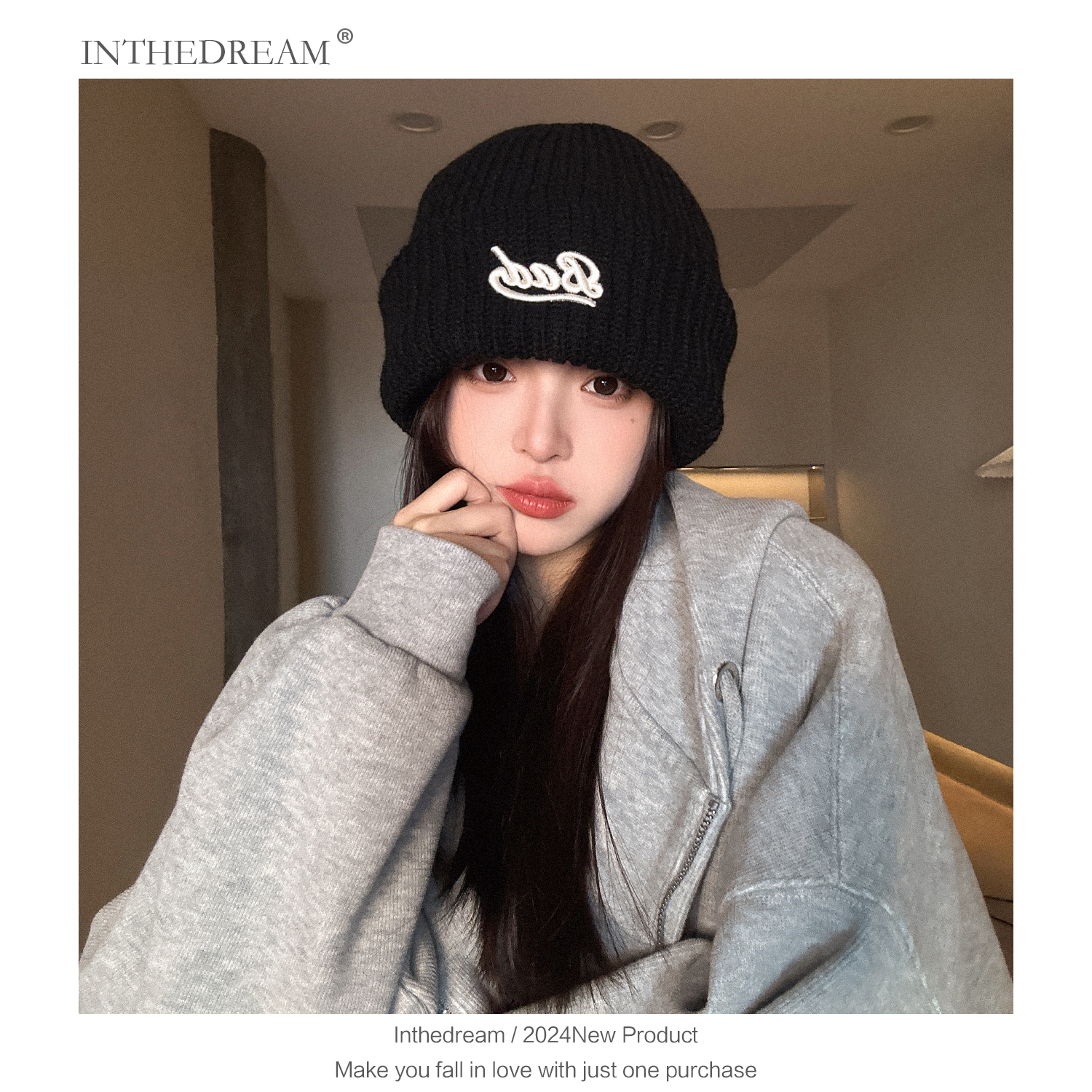 毛线帽女秋冬韩版街头百搭立体彩色字母刺绣保暖针织帽护耳冷帽男