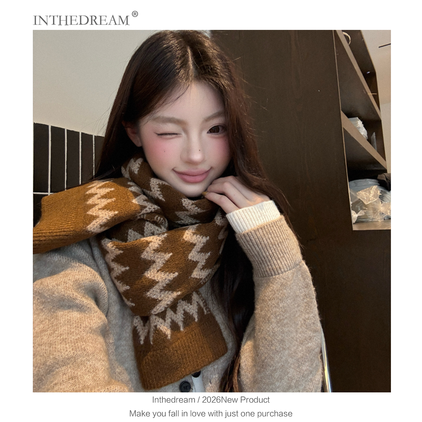 波浪纹羊毛围巾女秋冬2025年新款韩版百搭复古针织围脖学生保暖潮