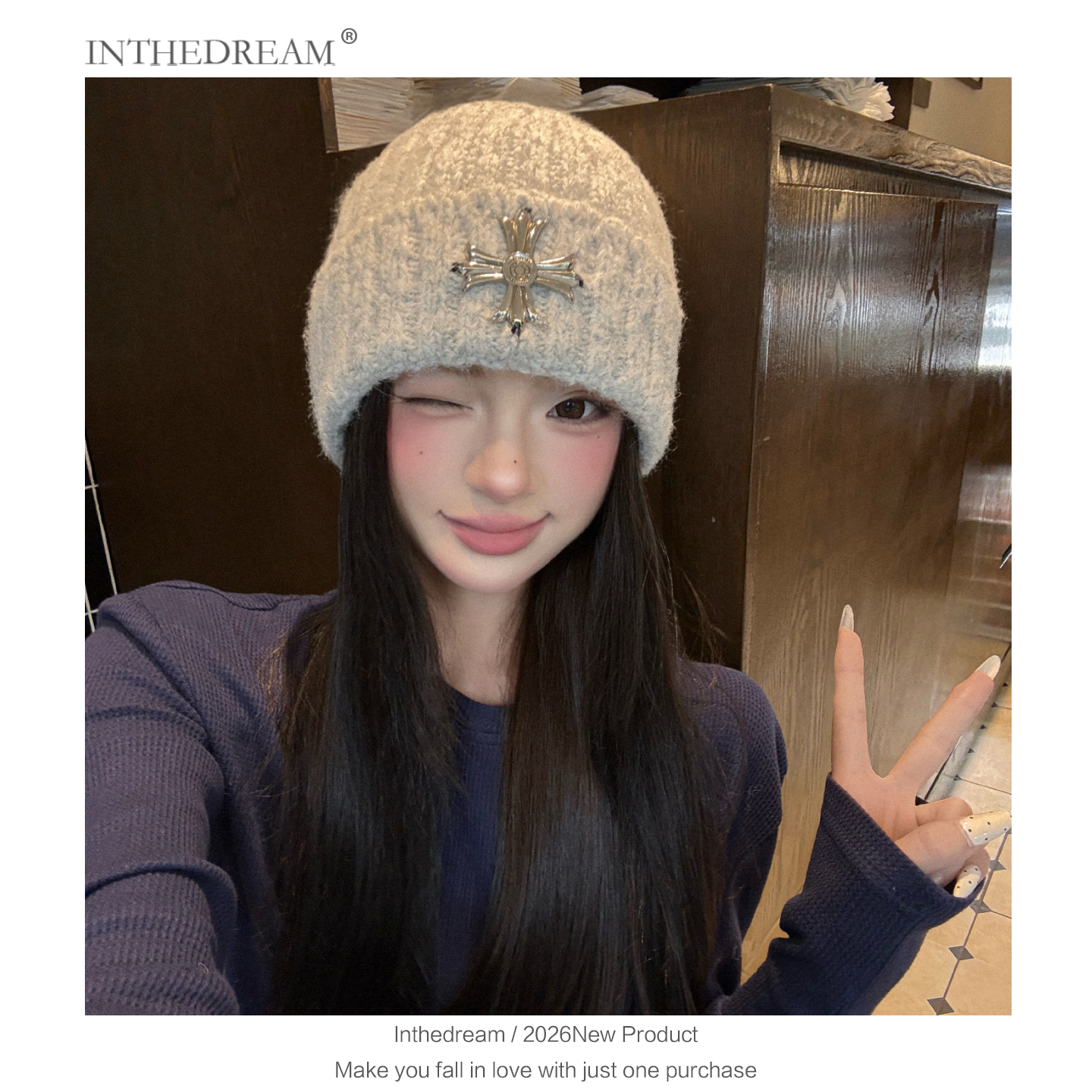 韩系复古十字架针织冷帽