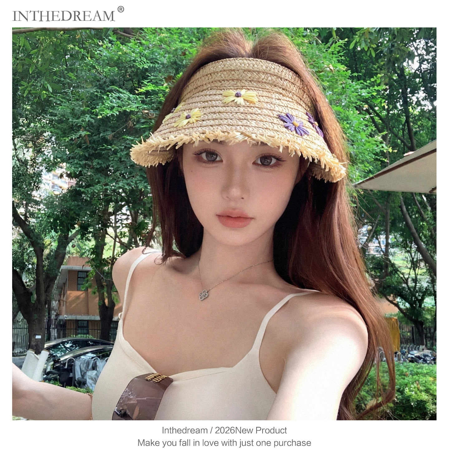 草编毛边空顶帽子女夏季沙滩出游遮阳防晒帽防紫外线大帽檐太阳帽