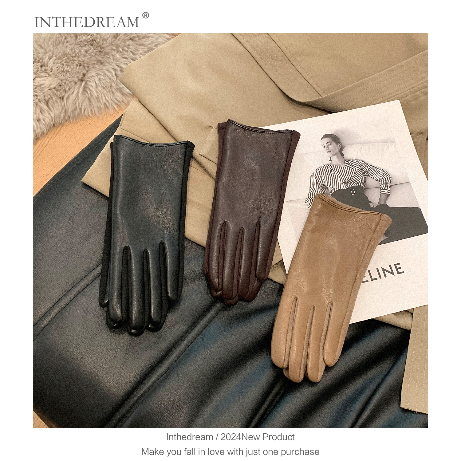 2025秋冬女士五指皮手套防风骑行保暖薄绒分指手套气质复古可触屏