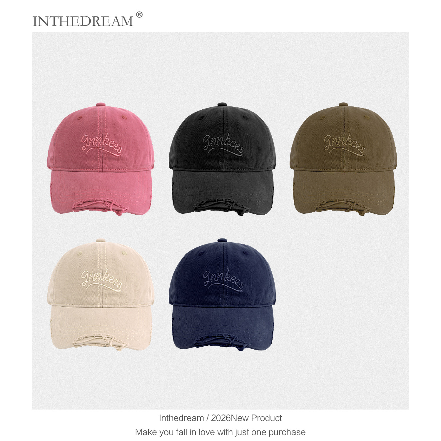 百搭粉色做旧磨边棒球帽