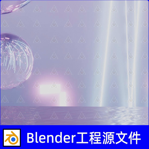 Blender紫色水面模型灌溉气泡和线条水背景场景