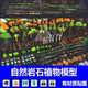 blender卡通低面自然绿植物石头岩石仙人球花草树木C4D模型3D素材