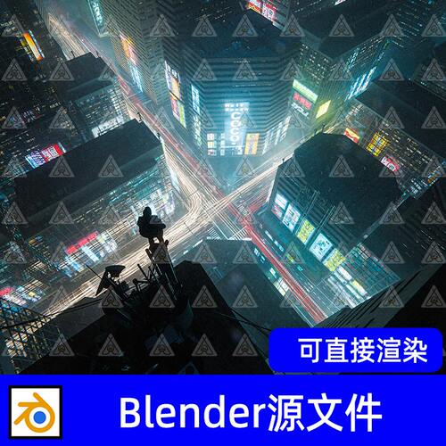 Blender未来科幻东京城市高楼街道俯瞰霓虹广告牌夜景3D工程项目