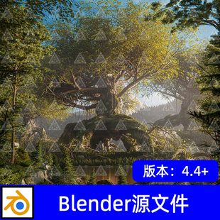 Blender影视级奇幻巨树古树原始森林圣境湖水自然植被秘境3D模型