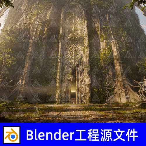 Blender北欧远古巨树神殿宫殿遗迹入口影视CG场景3D项目工程素材