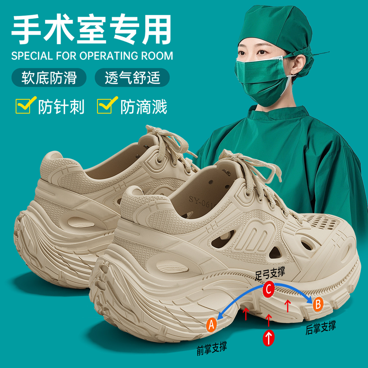 医用手术室洞洞鞋女款2026新款夏季有足弓厚底防滑沙滩凉拖鞋男款