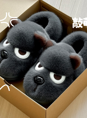 搞怪小狗棉拖鞋男款冬季2026新款室内家居厚底毛绒保暖包跟棉鞋男