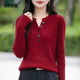蛇年本命红V领显瘦打底衫 女针织毛衣 女2024秋冬新款 洋气内搭大码