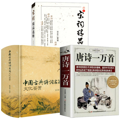 【3册】唐诗一万首+中国古典诗词名篇文化鉴赏+宋词精品选释 全唐诗全集鉴赏李白杜甫白居易王维李贺李牧元稹诗文名句赏析书籍