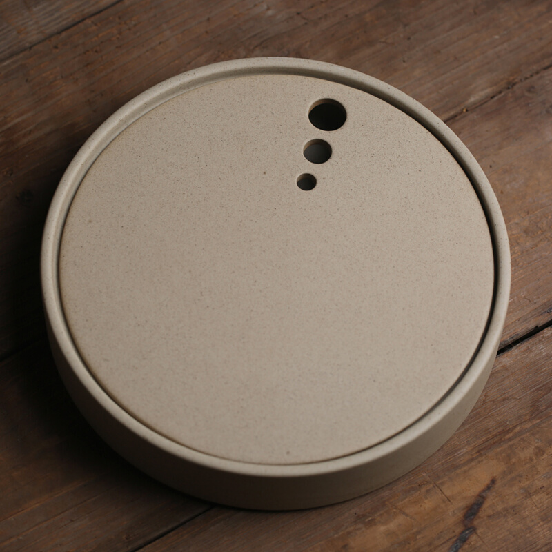 素陶圆形干泡盘耐用 陶瓷小巧户外功夫茶盘茶海茶台存水储水家用