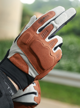 suomy复古手套男摩托车夏季透气防摔触屏机车骑行全指女四季薄款